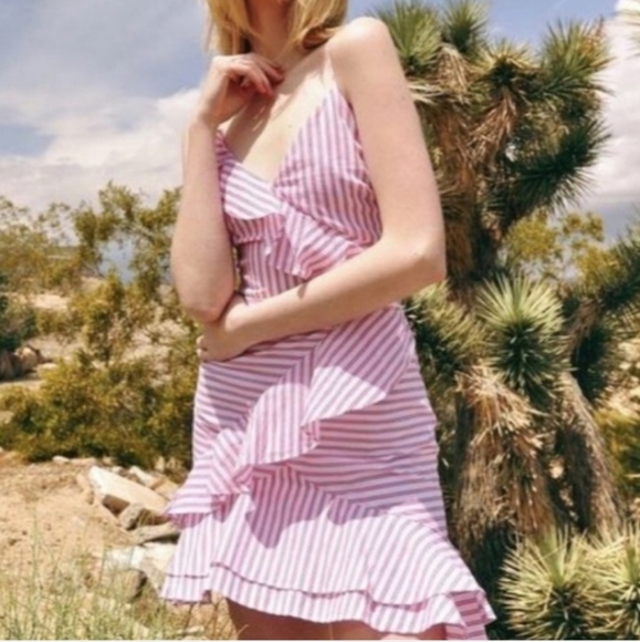 The Jetset Diaries Marley Red White Stripe Mini Surplice V Neck Mini Ruffles XS - Picture 1 of 7
